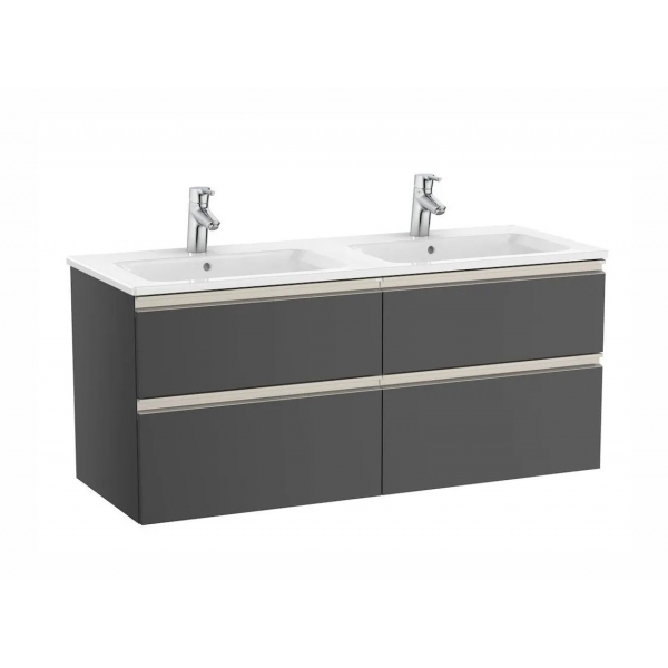 Roca The Gap A3279A0000+A857397153 一體式面盆 + 四抽屜面盆櫃（炭灰色）：簡潔設計、抽屜收納、連櫃腳